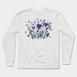 Watercolor whimsical flowers - purple and willow Long Sleeve T-Shirt